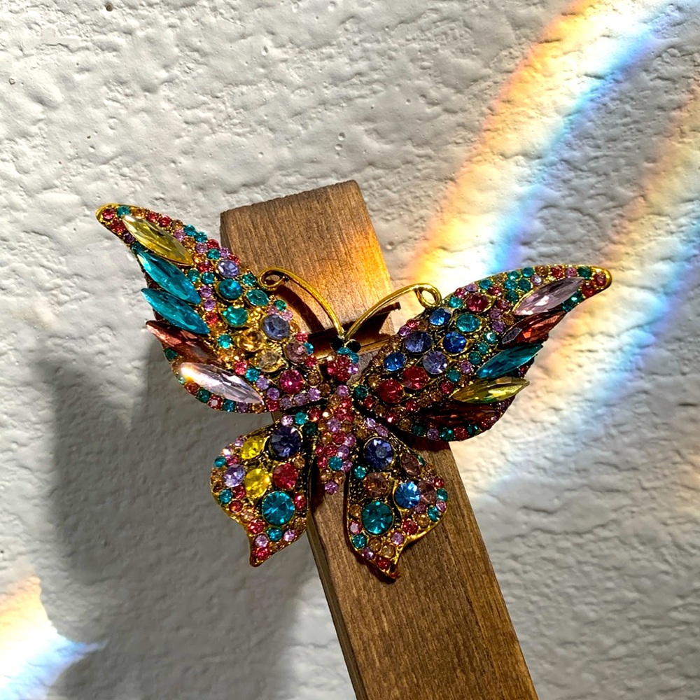 Colorful Rhinestone Butterfly Brooch